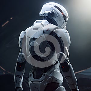 Soldier in futuristic space armor, science fiction, white armor, digital illustration