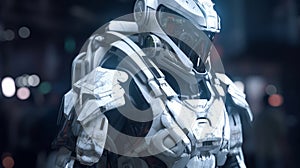 Soldier in futuristic space armor, science fiction, white armor, digital illustration