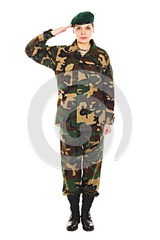 Soldier girl in the military uniform