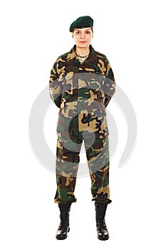 Soldier girl in the military uniform