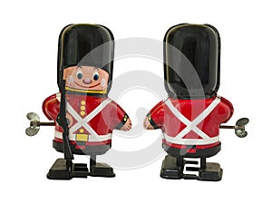 Soldier guardsman tin toy , wind up toy / Isolated white