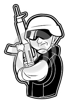 Soldier Gun Black And White Illustration Design