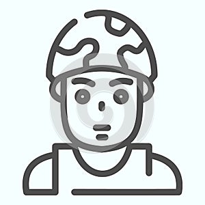 Soldier in helmet line icon. Military man vector illustration isolated on white. Army combatant outline style design