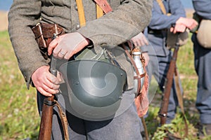 Soldier with helmet in show from first world war