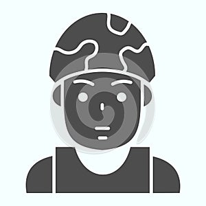 Soldier in helmet solid icon. Military man vector illustration isolated on white. Army combatant glyph style design