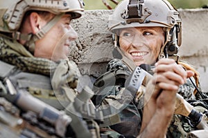 Soldier and his wife at the battlefield