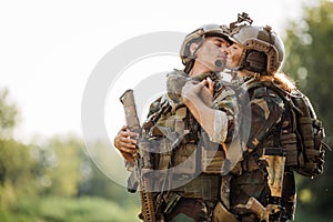 Soldier and his wife at the battlefield