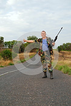 Soldier hitchhiker