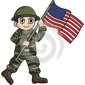 Soldier Holding Flag Cartoon Colored Clipart