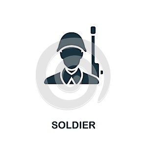 Soldier icon. Monochrome simple line War icon for templates, web design and infographics