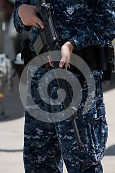 Soldier with M16 gun photo