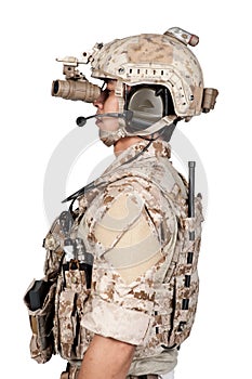 Soldier man full armor helmet in isolated