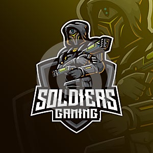 Soldier mascot logo design vector with modern illustration concept style for badge, emblem and tshirt printing. robotic soldier