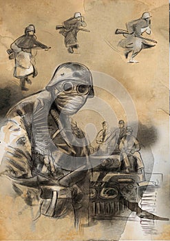 Soldier in mask - An hand drawn illustration photo