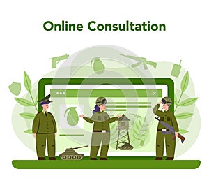 Soldier online service or platform. Millitary force employee
