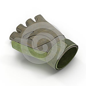 Soldier outdoor cycling ride tactical military short finger glove on white. 3D illustration