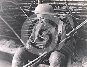 Soldier reading a book