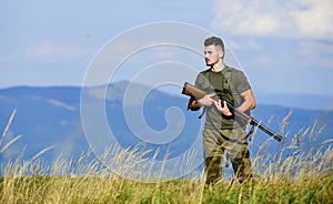 Soldier with rifle. Army forces. State border guard service. Protecting borders of motherland. Stop illegal immigrants