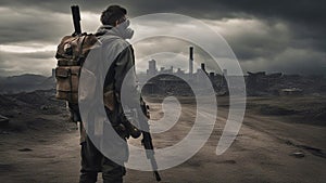 soldier with rifle A post apocalyptic story where a survivor wanders the wasteland, looking for signs of life.