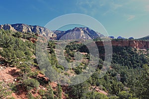 Soldier\'s Pass Trail through the Cococino National Forest with red sandstone and white limestone mountains of Sedona