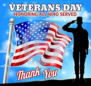 Soldier Saluting American Flag Veterans Day Design