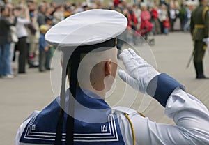 Soldier saluting at military parade