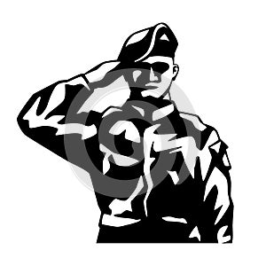 Soldier in saluting silhouette vector