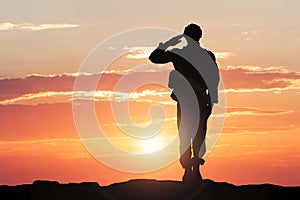 Soldier Saluting During Sunset