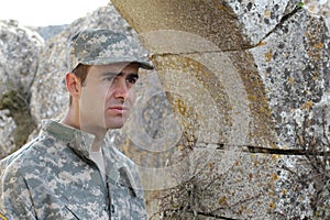 Soldier showing fear in the batter field