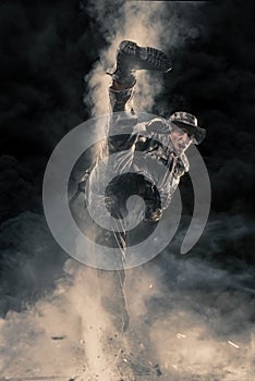 Soldier shows fighting techniques