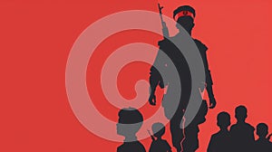 Soldier silhouettes (red beret, weapons)