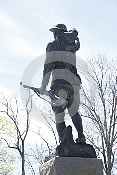 Soldier statue with pack and rifle.. honor of veterans & causalities, WW1