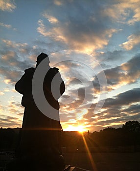 Soldier Statue at Sunset