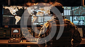 The Soldier in Command Center. AI generated