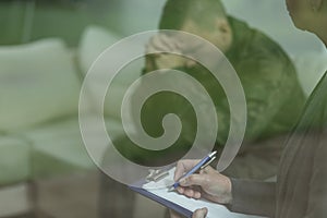 Soldier during therapy of depression photo