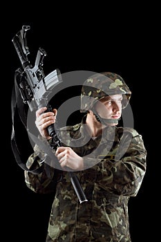 Soldier threatening with a rifle
