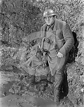 Soldier in a trench in World War I