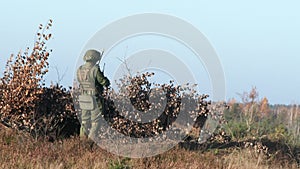 Soldier Uses Walkie Talkie Radio