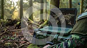 The military laptop in forest.AI generated image