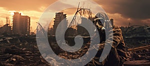 soldier wearing a gas mask in the nuclear war. - Generative ai.
