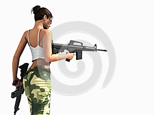 Soldier woman holding guns