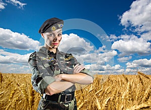 Soldier woman in military uniform