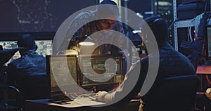 Soldier working on a computer