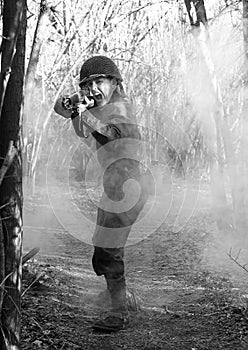 Soldier Yelling and Firing M1 Rifle