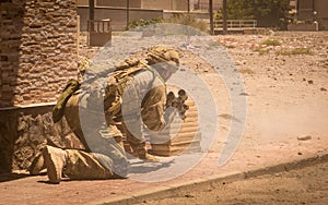 Soldiers in action in conflict zone