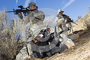 Soldiers Aiming Machine Guns