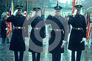 Soldiers at attention at Veterans Day service