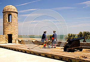 Soldiers and cannon at fort