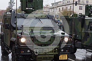 Soldiers of Czech Army are riding Iveco LMV on military parade
