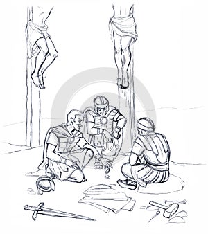 Soldaten auf der bein aus christus Aktie sein sterben kleidung. bleistiftzeichnung 